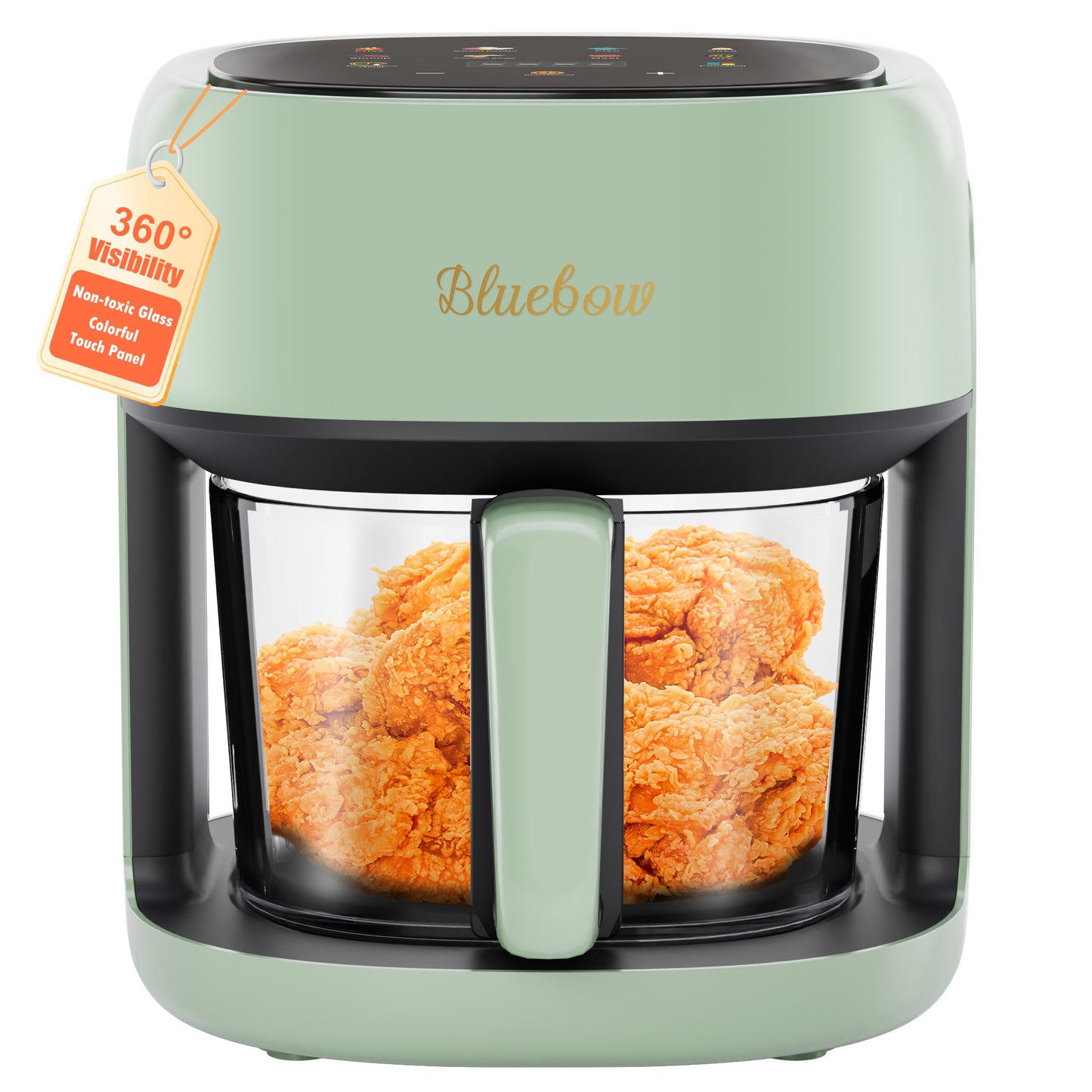 Bluebow Glass Air Fryer, 5QT Air Fryer with Viewing Glass Pot, Air Fry, Roast, Reheat, Dehydrate, Nonstick & Dishwasher Safe Basket,97% Less Oil