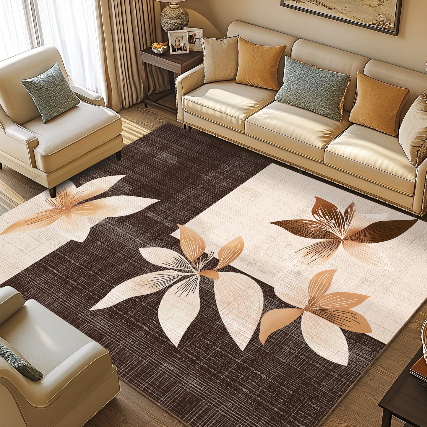 Pentantan 9'x12' Floral Area Rugs, Machine Washable Rug for Living Room- Soft Indoor Carpet, Low Pile for Bedroom, Dining Room, Playroom, Office, Green