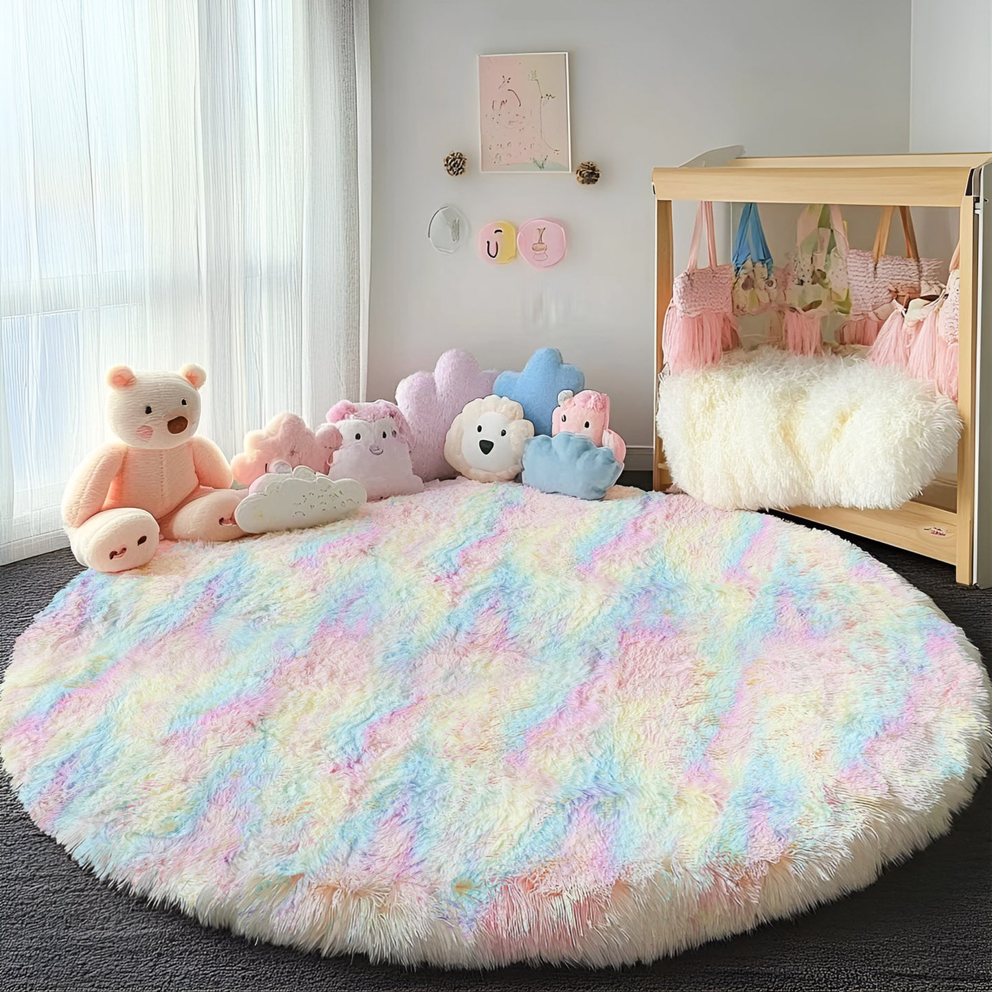 Pentantan 4ft x 4ft Round Shaggy Area Rugs for Bedroom, Fluffy Decorative Carpet for Living Room, Pink
