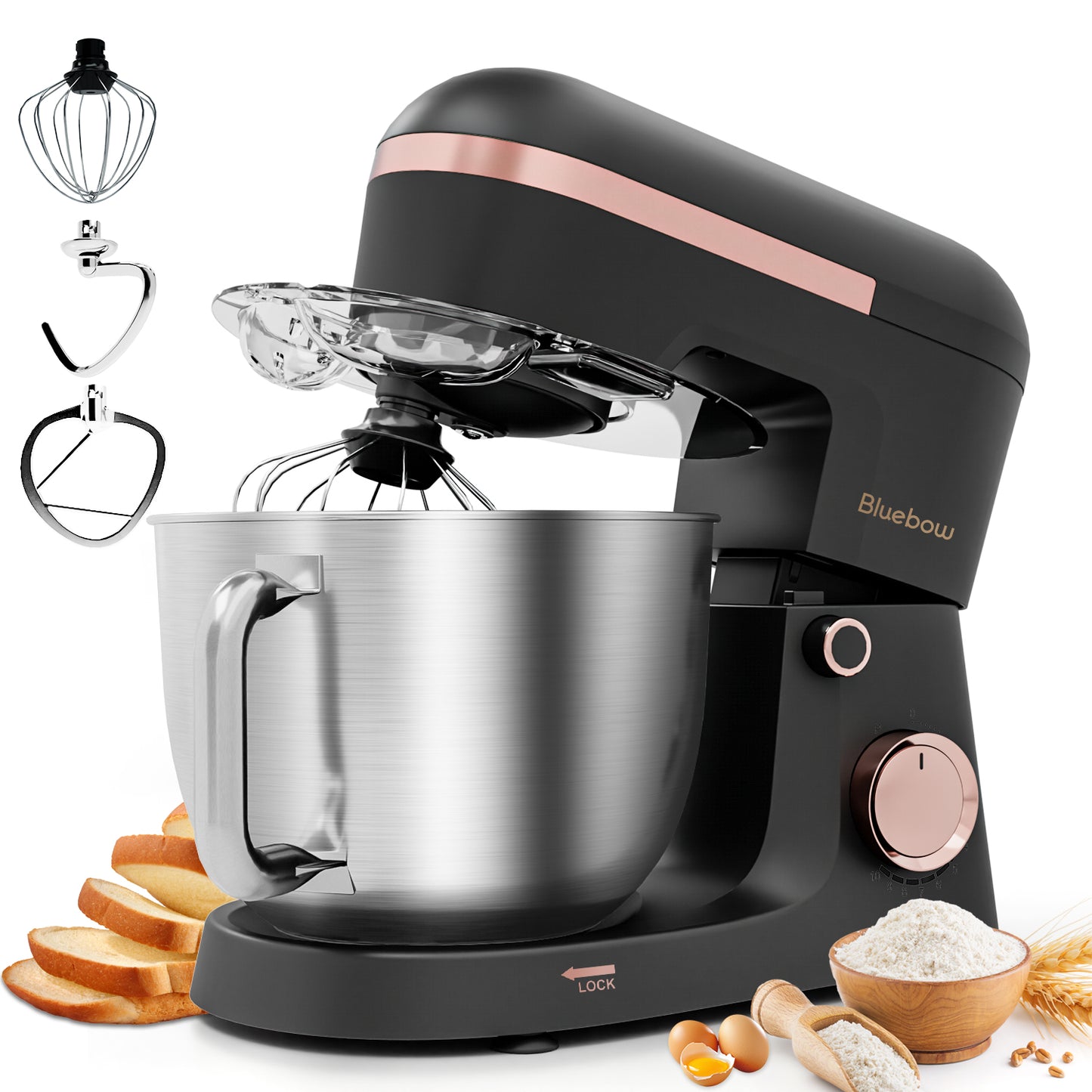Bluebow 6.5QT Stand Mixer, 10+P Speeds Powerful Electric Kitchen Mixer with Dough Hook, Beater, Whisk, Food Mixer for Baking, Cooking
