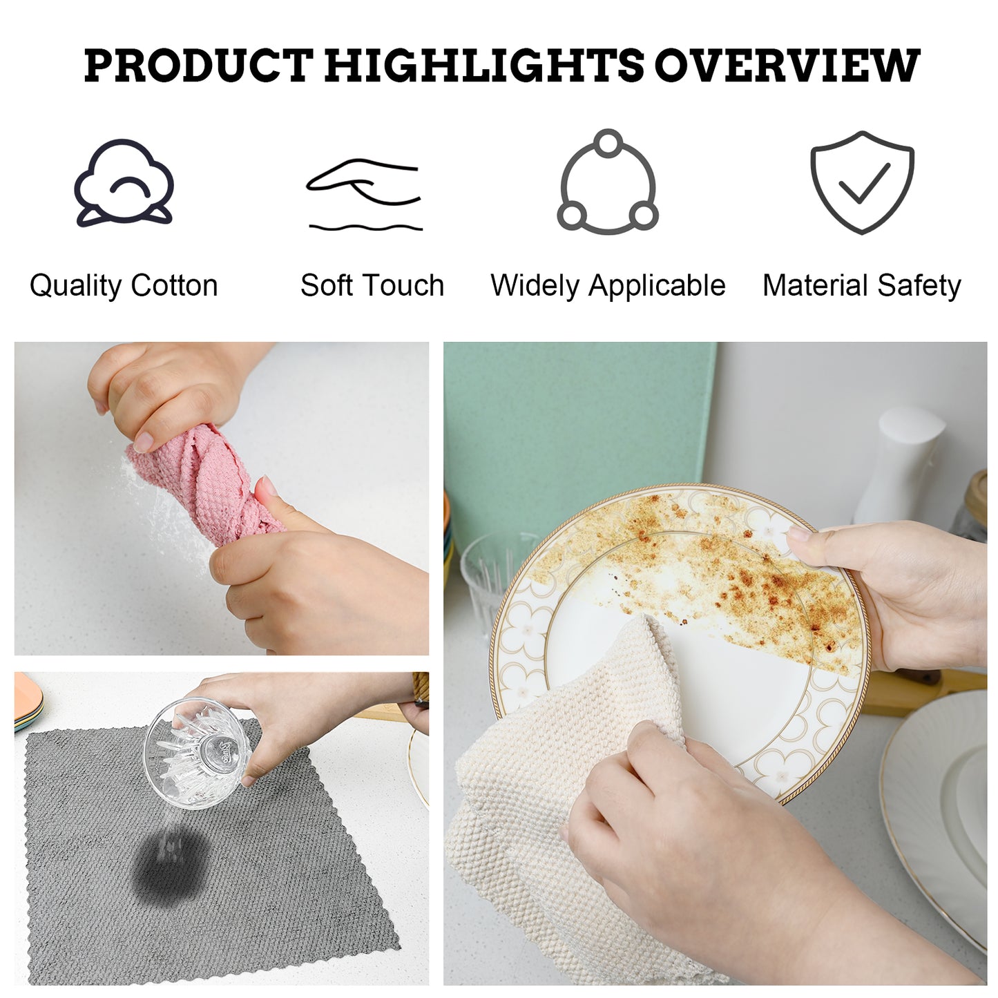 Cotton Dishcloth, 6 Pack Kitchen Towel Sets, Absorbent Kitchen Dish Cloth, Mixed Colors