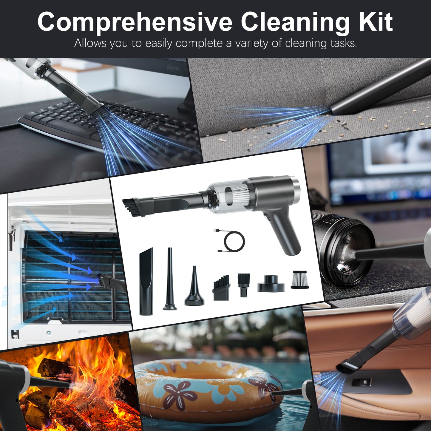 SANPTENT Electric Compressed Air Duster, 2-Gear Adjustable 100000RPM Dust Blower for Computers Cordless PC Dusters Keyboard Electronics Cleaning Kit, Reusable Dust Destroyer