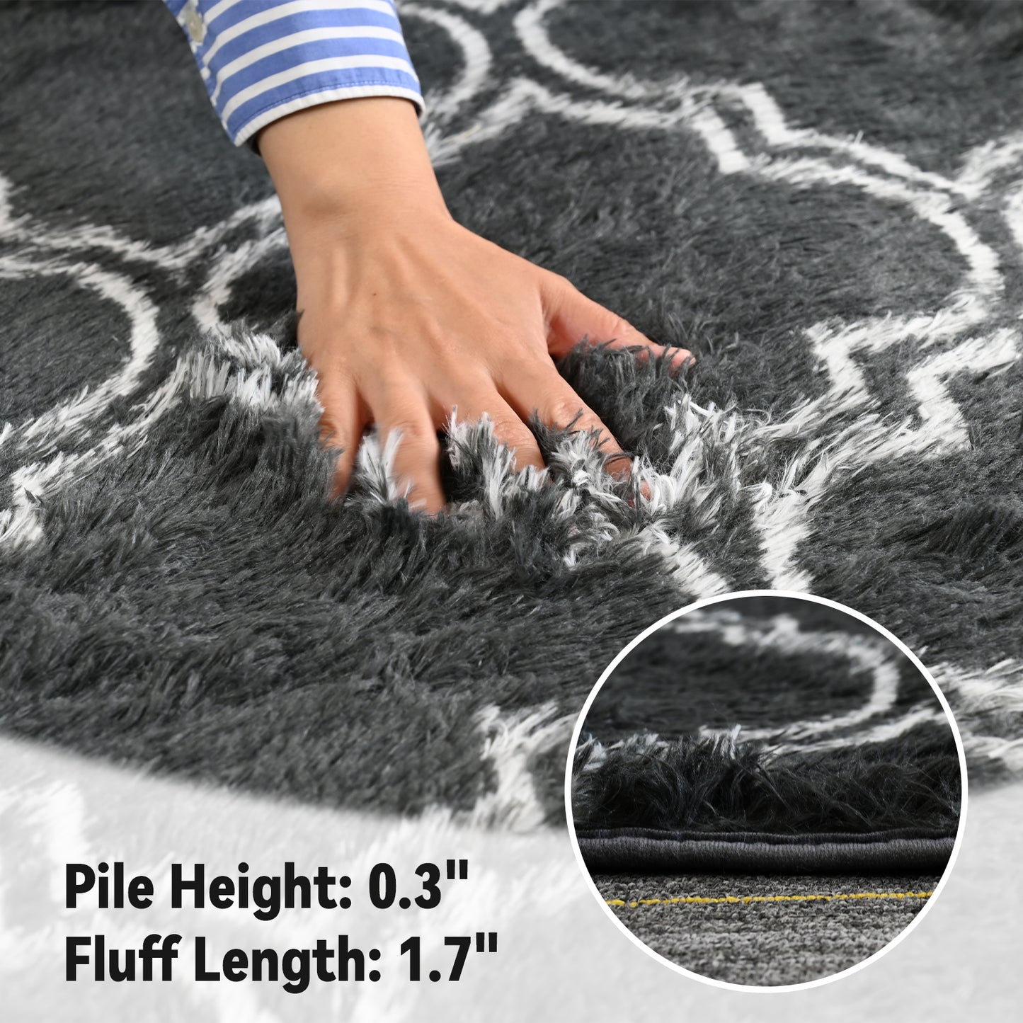 5ft x 8ft Geometric Shaggy Area Rugs for Bedroom, Moroccan Fluffy Living Room Carpet, Dark Gray