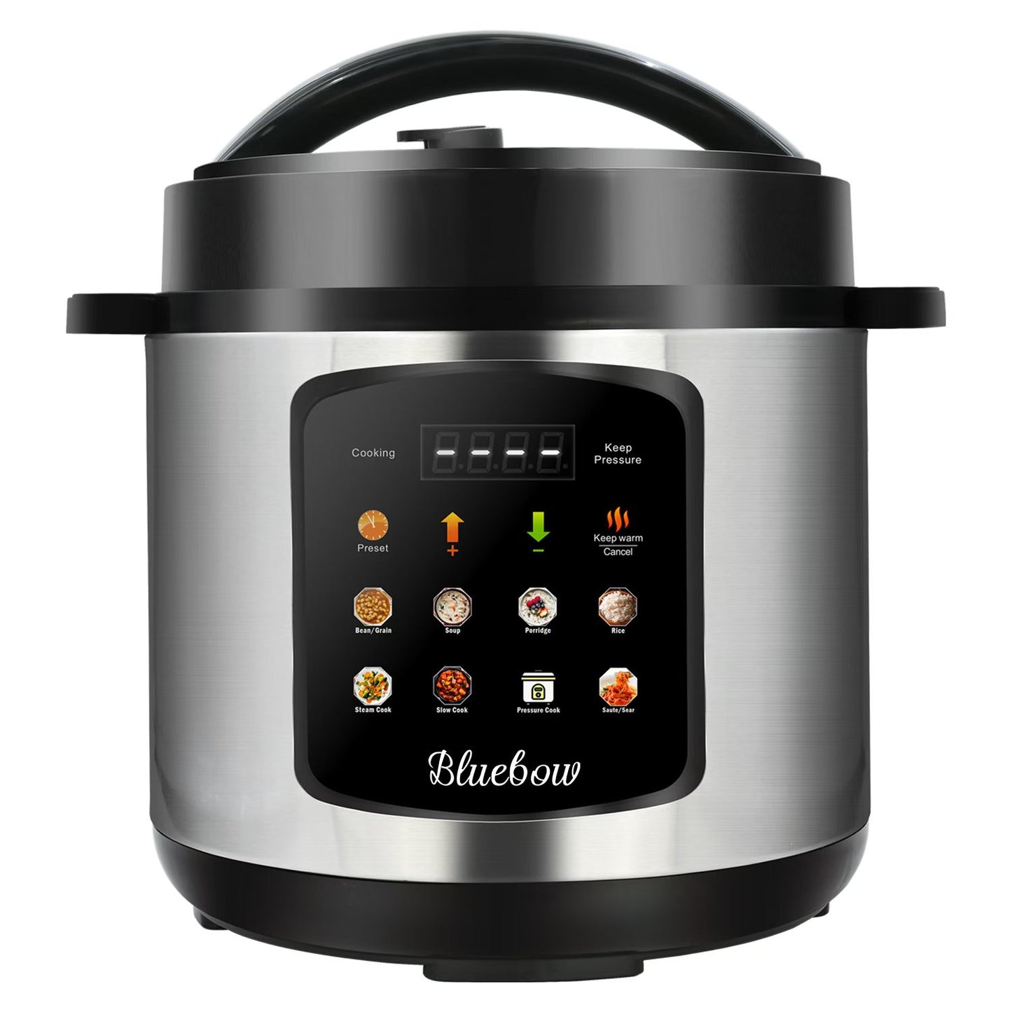 Bluebow 6.5-Quart 8-in-1 Electric Pressure Cooker, Black & Silver, Stainless steel