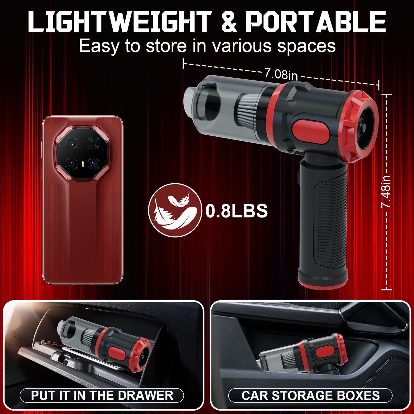 Handheld Car Vacuum Cleaner, 12000PA High Power Cordless Vacuum Cleaner & Air Duster, Portable Mini Vacuum for Car, Home, Office