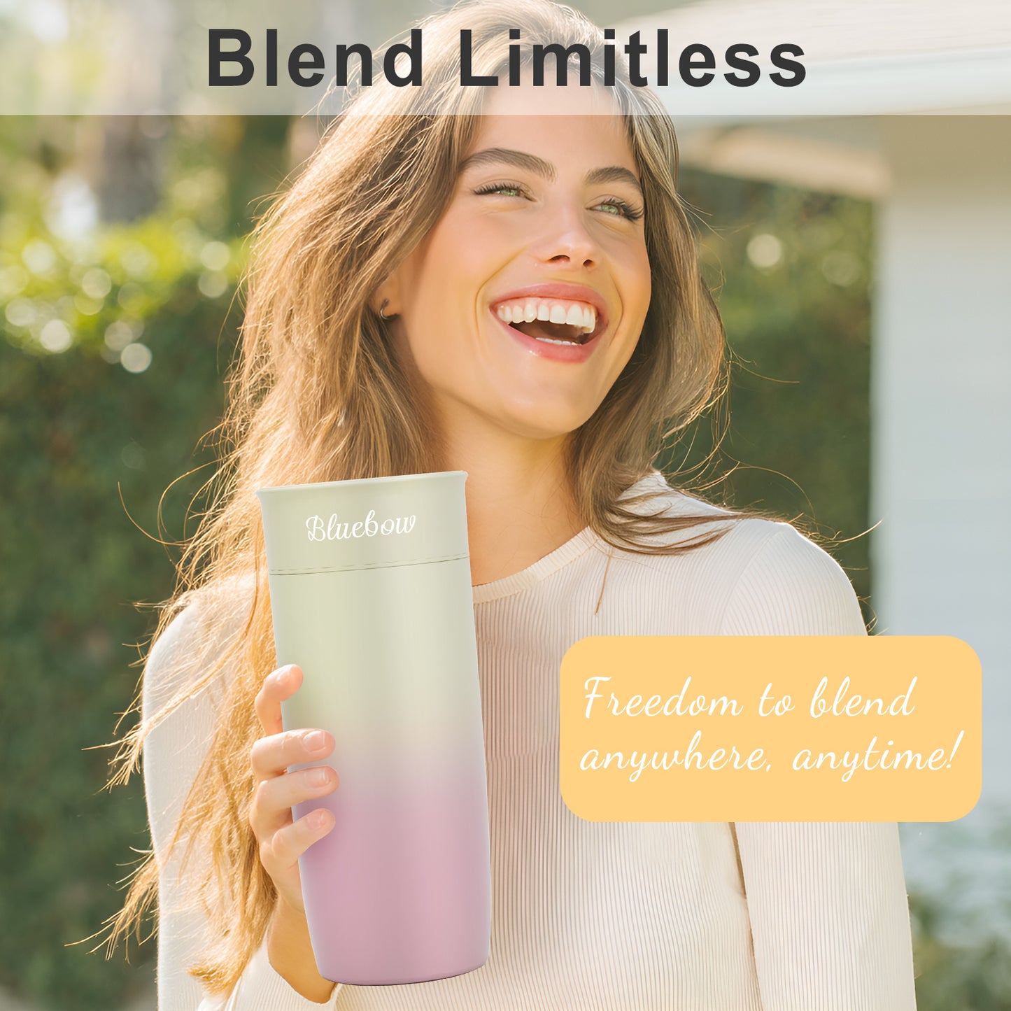 Bluebow Portable Blender for Shakes and Smoothies, Personal Size Blender with Insulated Cup, Cordless 17oz, USB-C Rechargeable, Travel