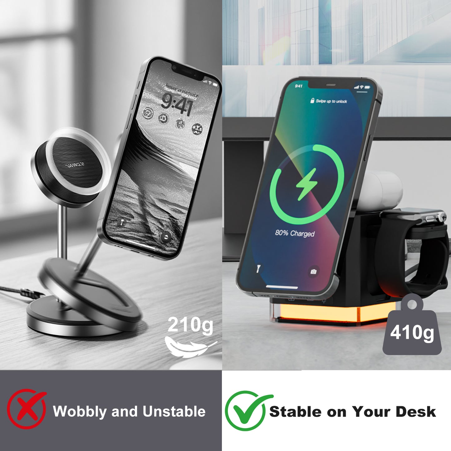 Easy-Goes Tech 3 in 1 Cube Wireless Charger, Foldable Charger Stand, 15W Fast Wireless Charging Station for iPhone 15/14/13/12 Series, Apple Watch, AirPods - White