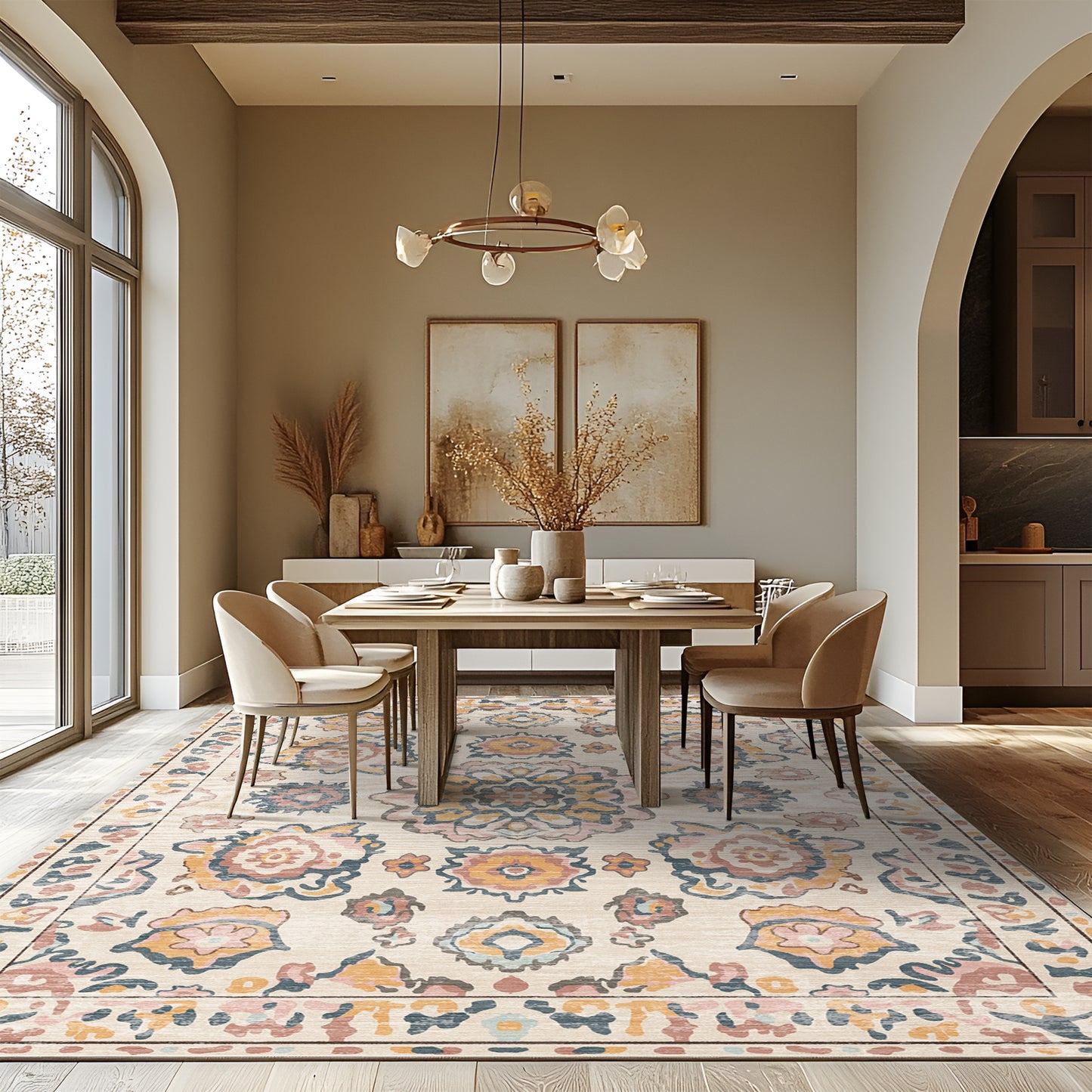 Boho 5'x7' Area Rugs for Living Room, Soft Machine Washable Rug, Neutral Moroccan Design for Bedroom, Dining Room, Playroom