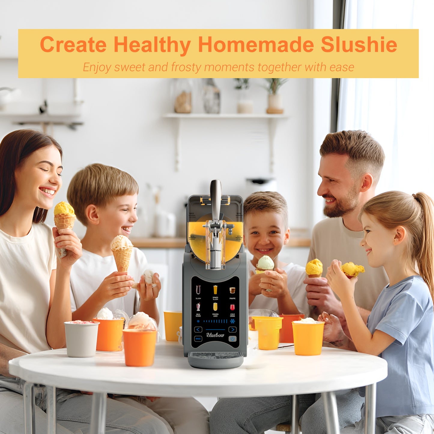 Bluebow Slushie Machine for Home, 88oz Vessel Slushy Maker with 6 Preset Programs, No Ice Needed, Frozen Drink Maker for Slush, Smoothie, Frappe, Milkshakes and More