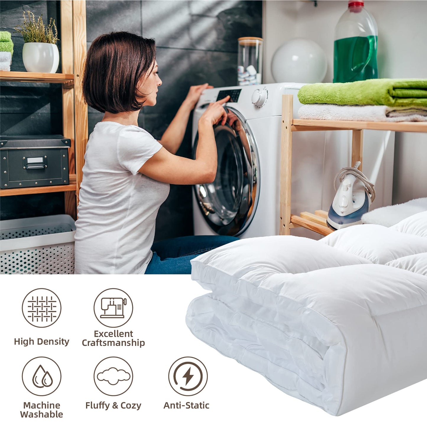 Queen Mattress Topper, Cooling Mattress Pad, 400Tc Extra Thick Cotton Mattress Cover, Fluffy Pillow Top with Snow Down Alternative Mattress Protector, 8-21" Deep Pocket, Bed Comfort