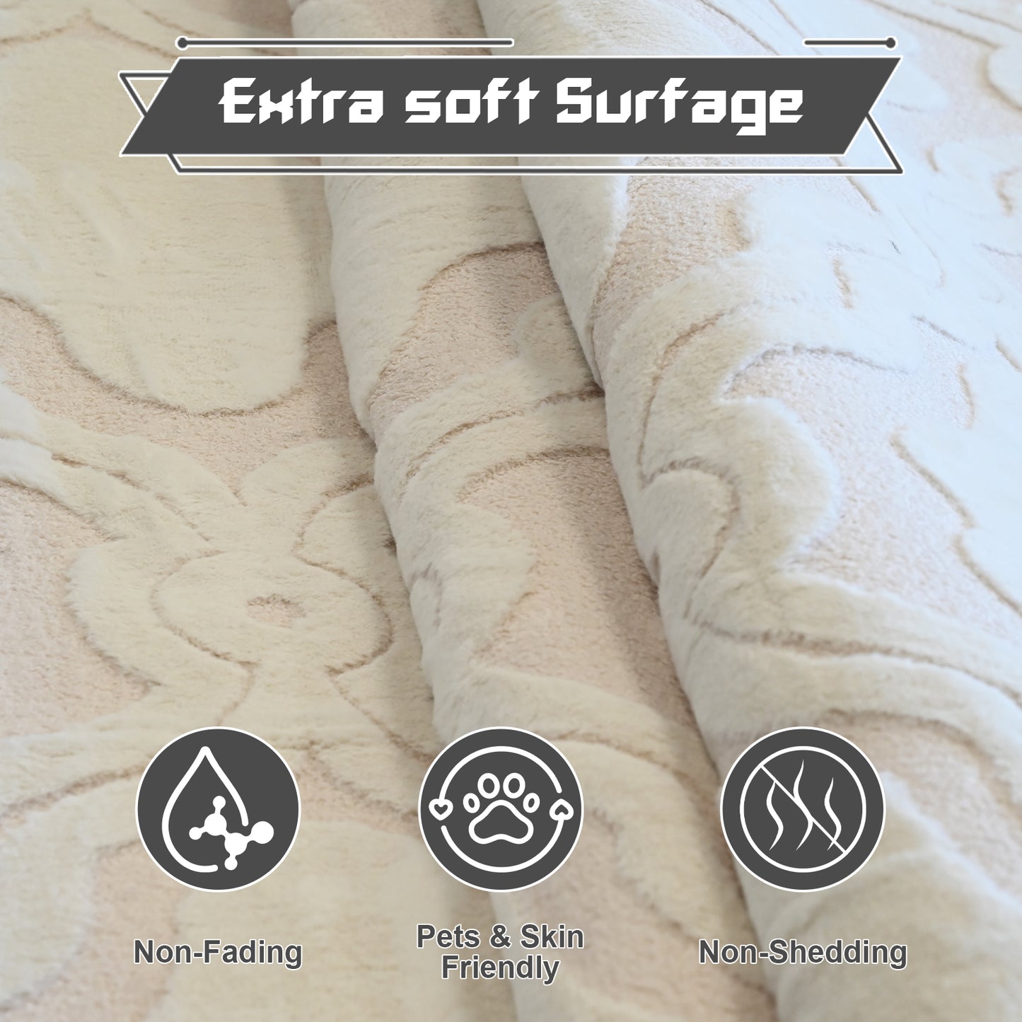 5ft x 8ft Shaggy Area Rugs for Bedroom, Modern Geometric Fluffy Living Room Carpet, Beige & White