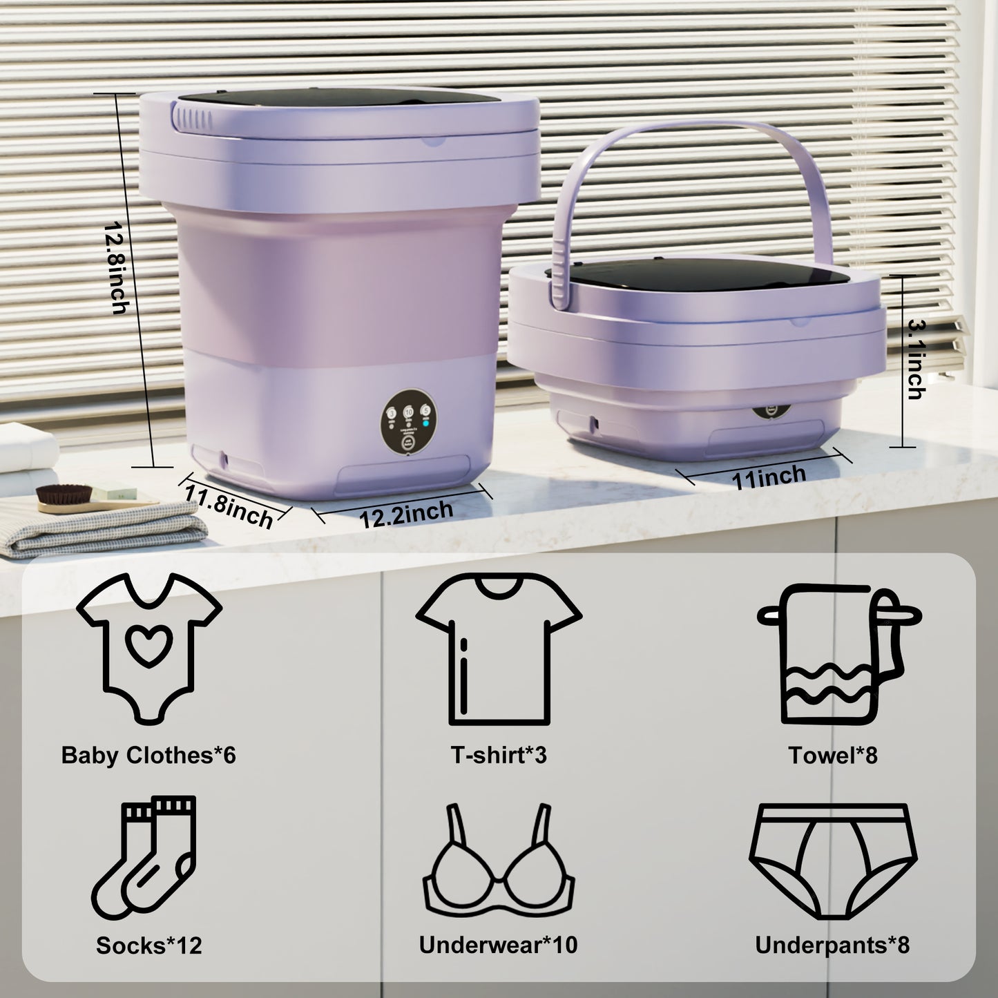 12L Portable Washing Machine, Mini Foldable Washer for Apartment, RV, Travel, Purple
