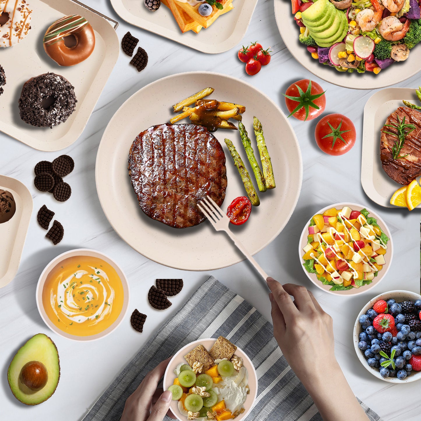 Wheat Straw Dinnerware Sets, 48 Pcs Unbreakable Dinnerware Sets for 4, Microwave Dishwasher Safe