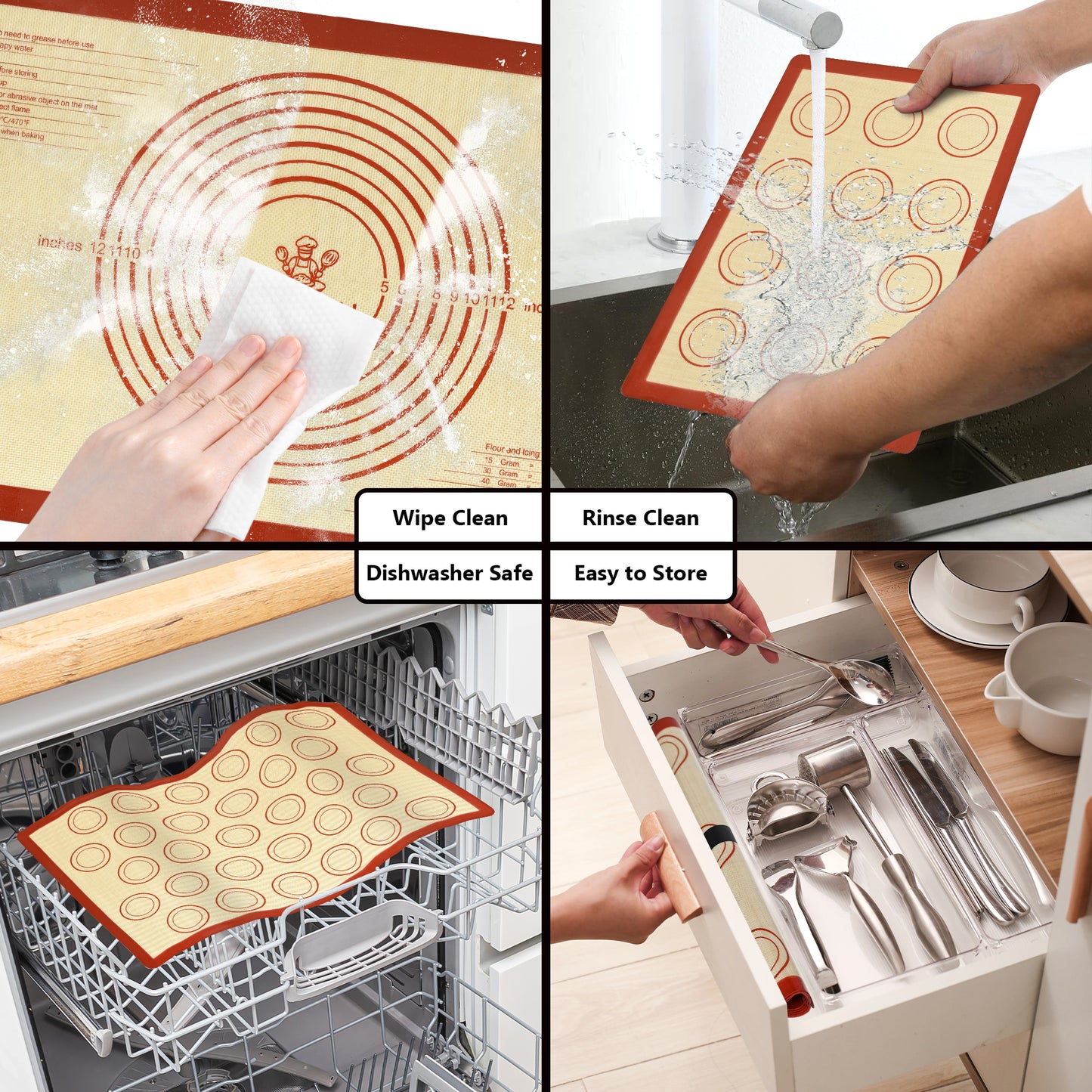 Vaparinckl Premium Silicone Baking Mat Set of 4, Pastry Dough 26"x16" Mat, Non-Stick Reusable Oven Sheet for Macaron, Cookie, Pizza, Fondant, Pan Liner