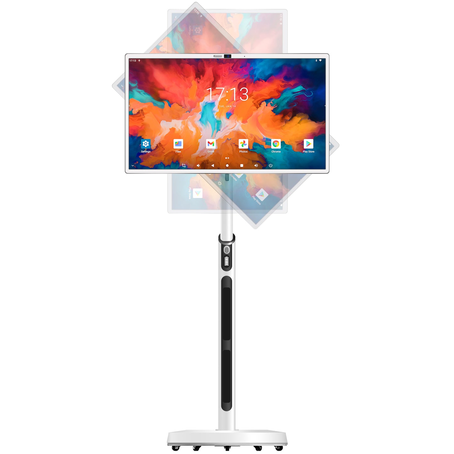 SANPTENT 32" Portable Touch Screen TV on Wheels, 8GB RAM 128GB Storage, 1080P Rolling Smart TV, Android OS 13, Full Swivel Rotation, Remote