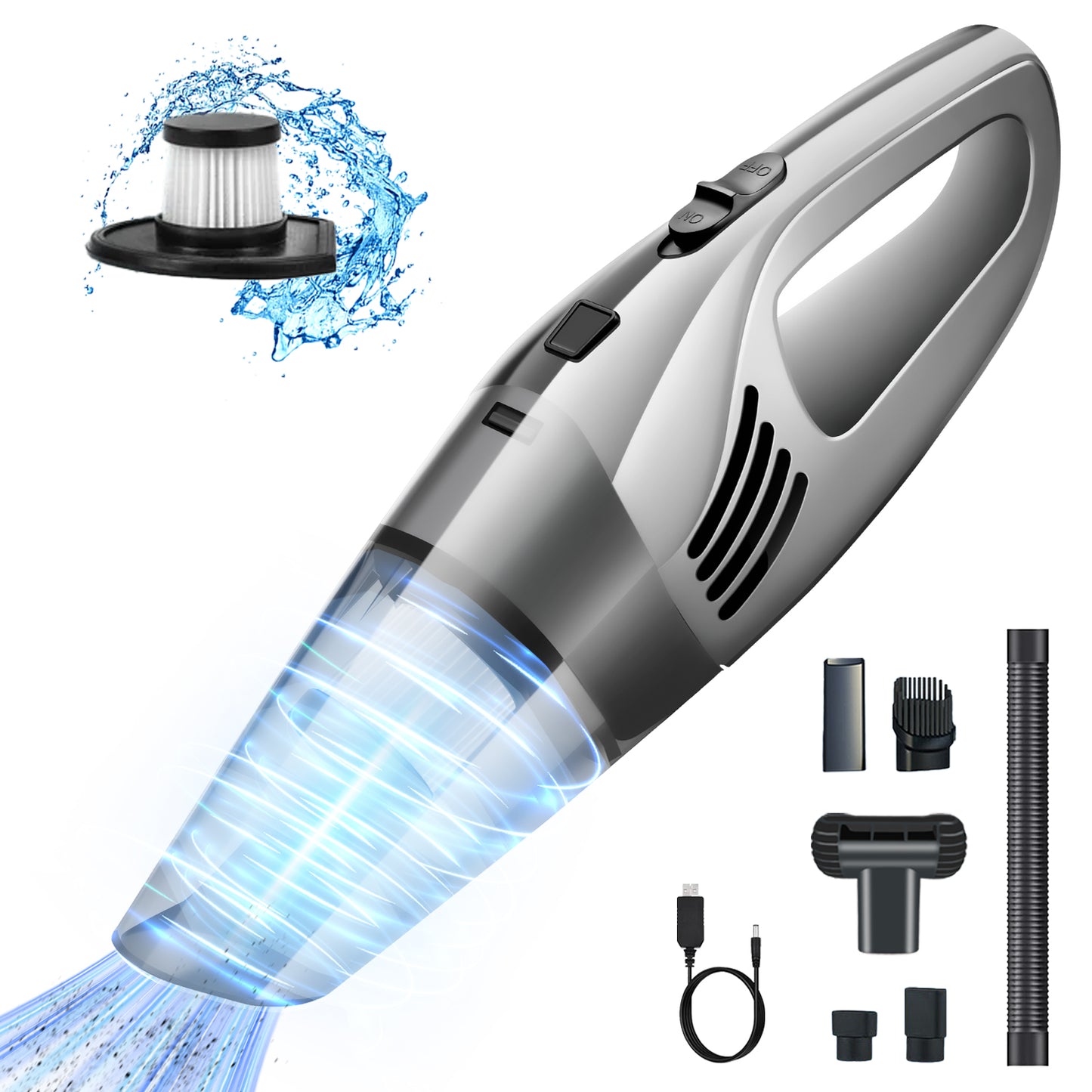 Cordless Handheld Car Vacuum, Portable Vacuum Cleaner, 8KPA Powerful Suction for Car and Pet Hair, Gray