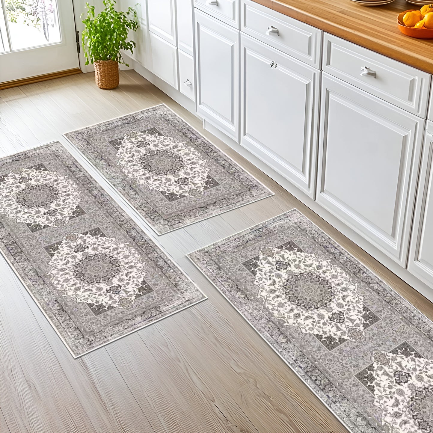 Kitchen Rug Sets [3 PCS], Boho Kitchen Rug with Non Slip Back, Foldable Kitchen Mats for Kitchen, Living Room or Runner Rug, Kitchen Floor Carpet for Hallway Laundry Holiday Decor