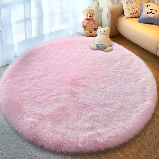 Pentantan 4ft x 4ft Round Shaggy Area Rugs for Bedroom, Fluffy Decorative Carpet for Living Room, Pink