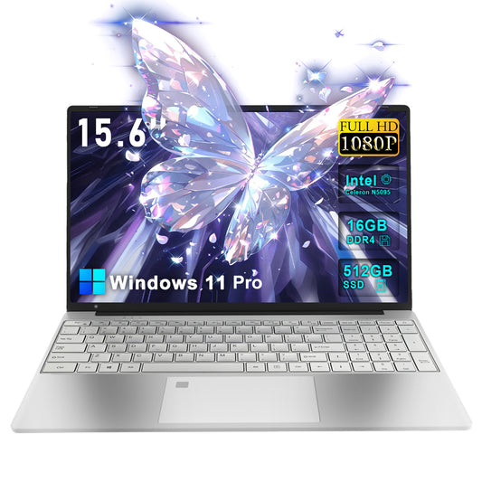 SANPTENT 15.6 inch 1080p FHD Laptop Computer 16GB RAM 512GB SSD with 4 Core Intel Celeron N5095, FingerPrint, Backlit Keyboard, Windows 11 Pro