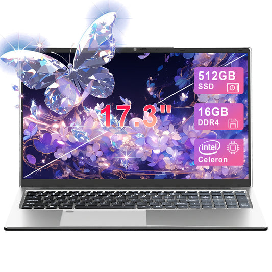 SANPTENT 17.3" Windows 11 Pro Laptop 16GB RAM 512GB SSD with 4 Core Intel Celeron N5095, 1600x900 IPS Screen, FingerPrint, Backlit Keyboard