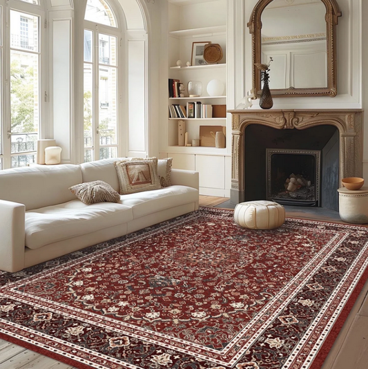 Pentantan Area Rug for Living Room, Red Retro Style Washable Rug with Anti-Slip Backing