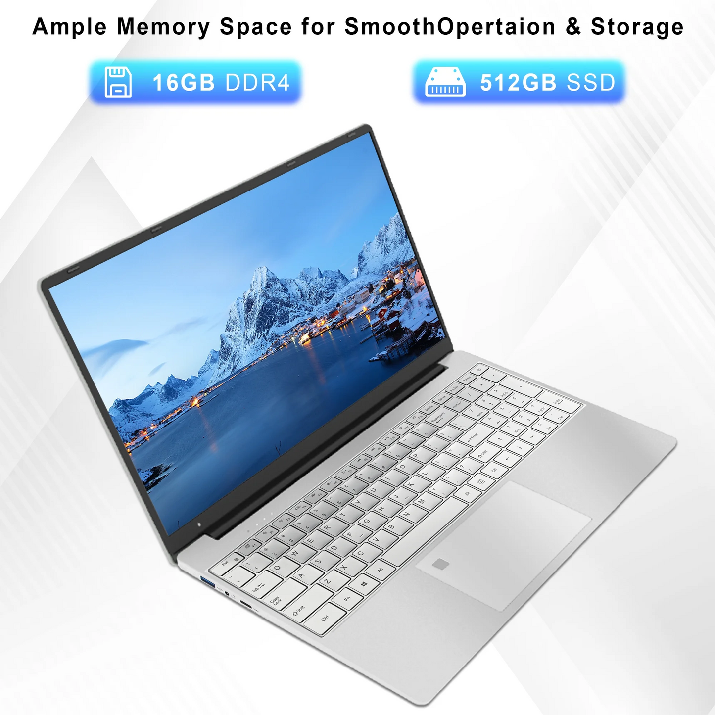 SANPTENT 15.6 Inch 1920x1080 FHD IPS Laptop, 16GB 512GB SSD, Intel Celeron N5095, Windows 11 Pro Work Computer, Fingerprint & Backlit Keyboard