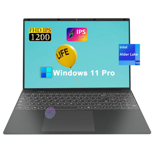 SANPTENT 16" Laptop, 16GB RAM 512GB SSD Windows 11 Pro Computer, 4-Core Intel Alder Lake N95, 1920*1200 IPS Screen, FingerPrint, Backlit Keyboard