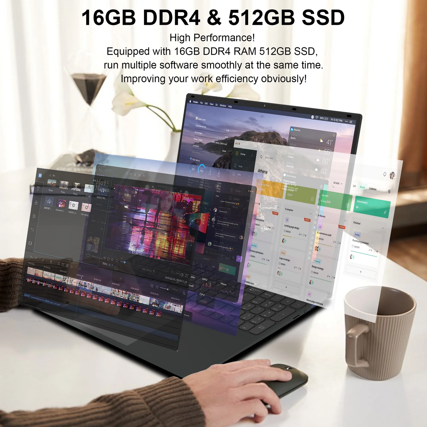 SANPTENT 16" Laptop Intel Celeron N95, 16GB RAM, 512GB SSD, Win 11 Pro, Backlit Keyboard, Wifi & Bluetooth