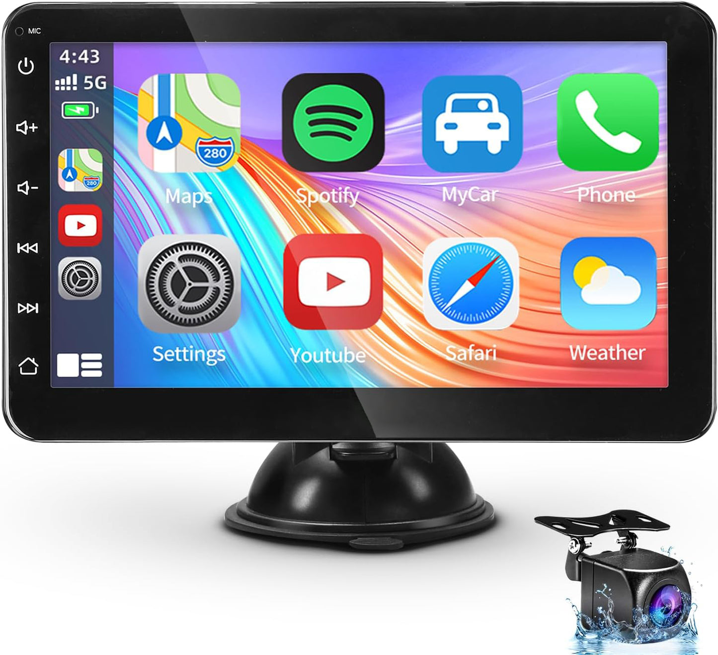 Lieucyst Portable Car Stereo Wireless Apple CarPlay Dash Mount & Android Auto, Drivemate, 7-Inch FHD Touchscreen Car Audio Receiver, Bluetooth Handsfree, Car Buddy, AHD Backup Camera, AUX/AV in/USB