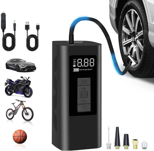 Tire Inflator Portable Air Compressor, 160 PSI Air Pump with 12000mAh Battery, Auto-shutoff for Cars, Digital Pressure Gauge, Emergency LED Light