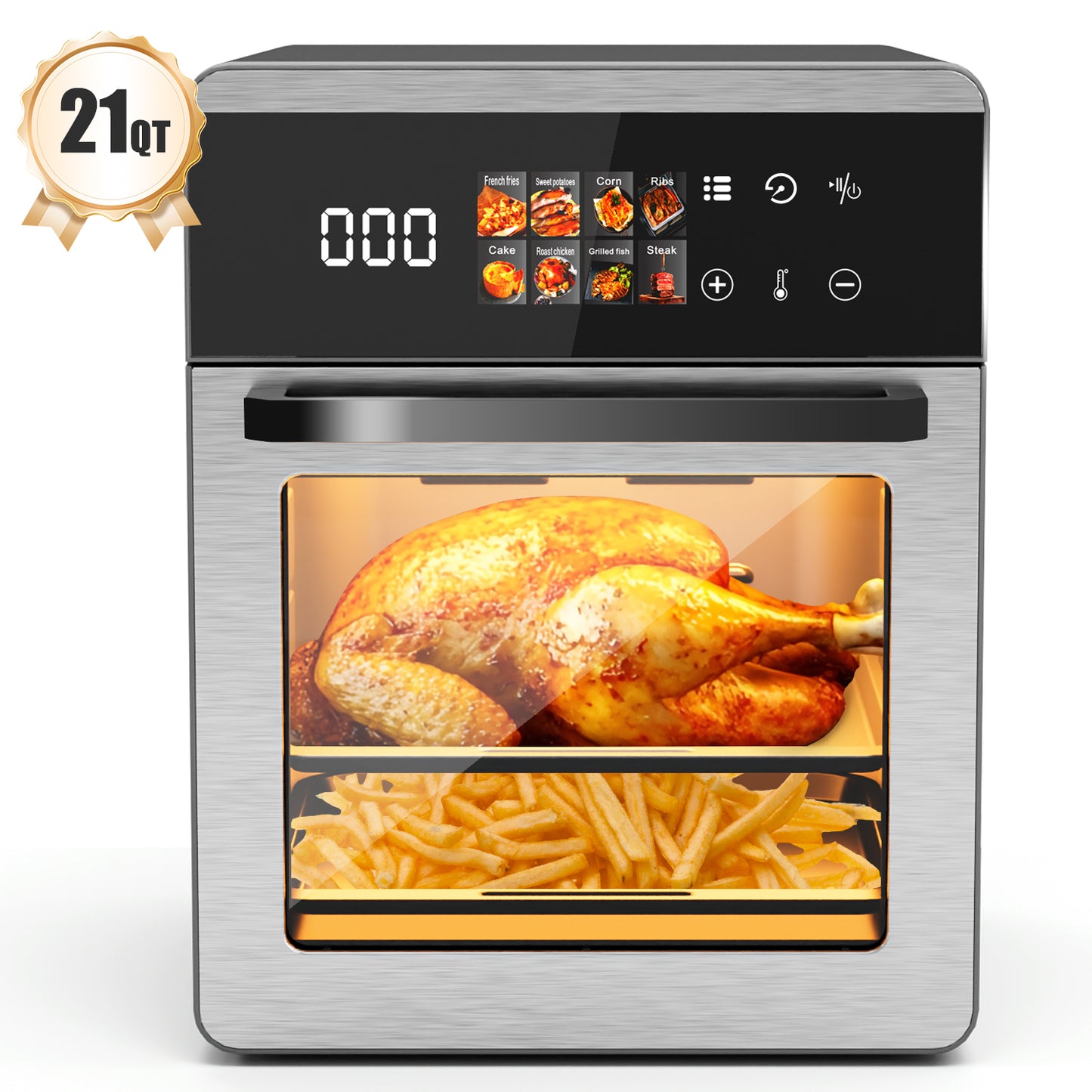 Bluebow 21QT Air Fryer Oven, 8-In-1 Multifunctional, Digital Touchscreen, Extra Large Countertop Oven for Family