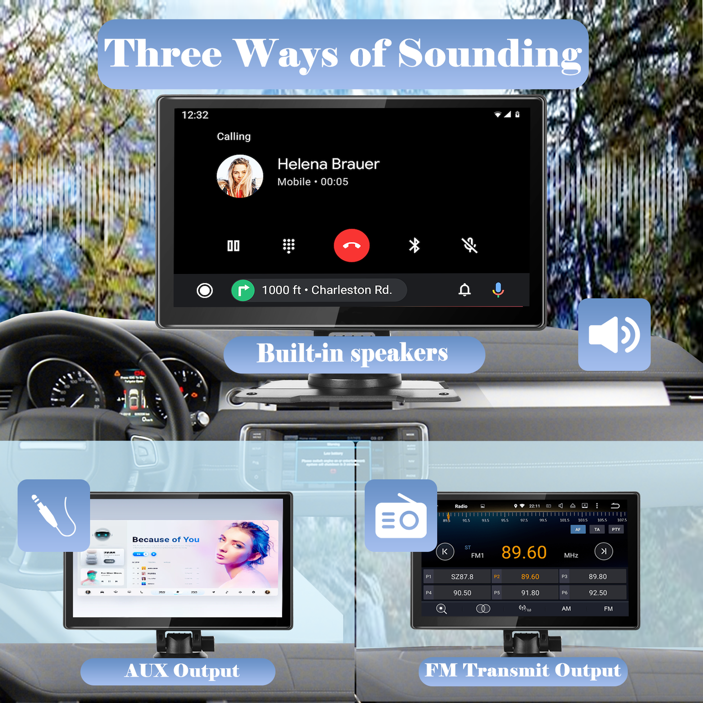 Portable Car Stereo with Wireless Apple CarPlay & Android Auto, 9" FHD Touchscreen, Backup Camera, Bluetooth, Voice Control, Siri/Google, Mirror Link, GPS, FM, AUX/USB/TF