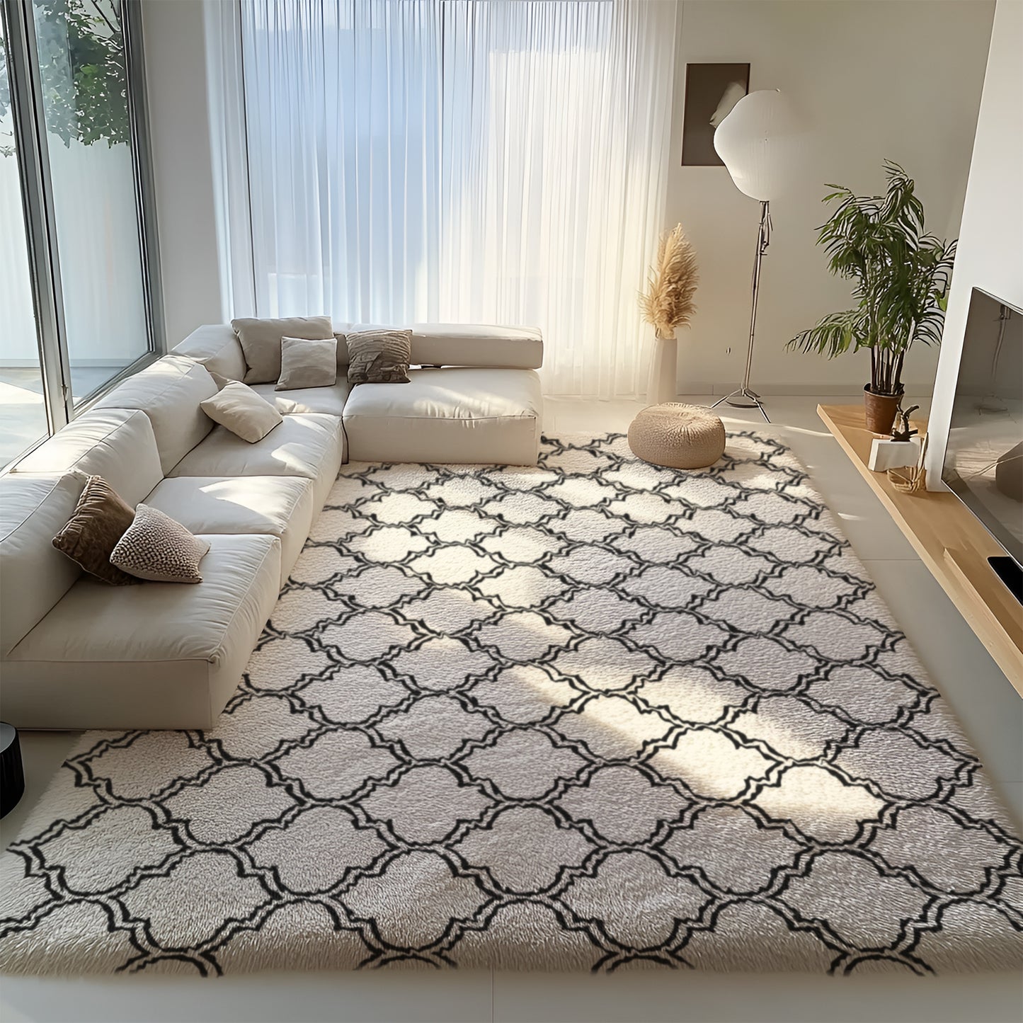Pentantan Shag Area Rugs for Bedroom, Classic Checkered Fluffy Living Room Carpet, Black & White
