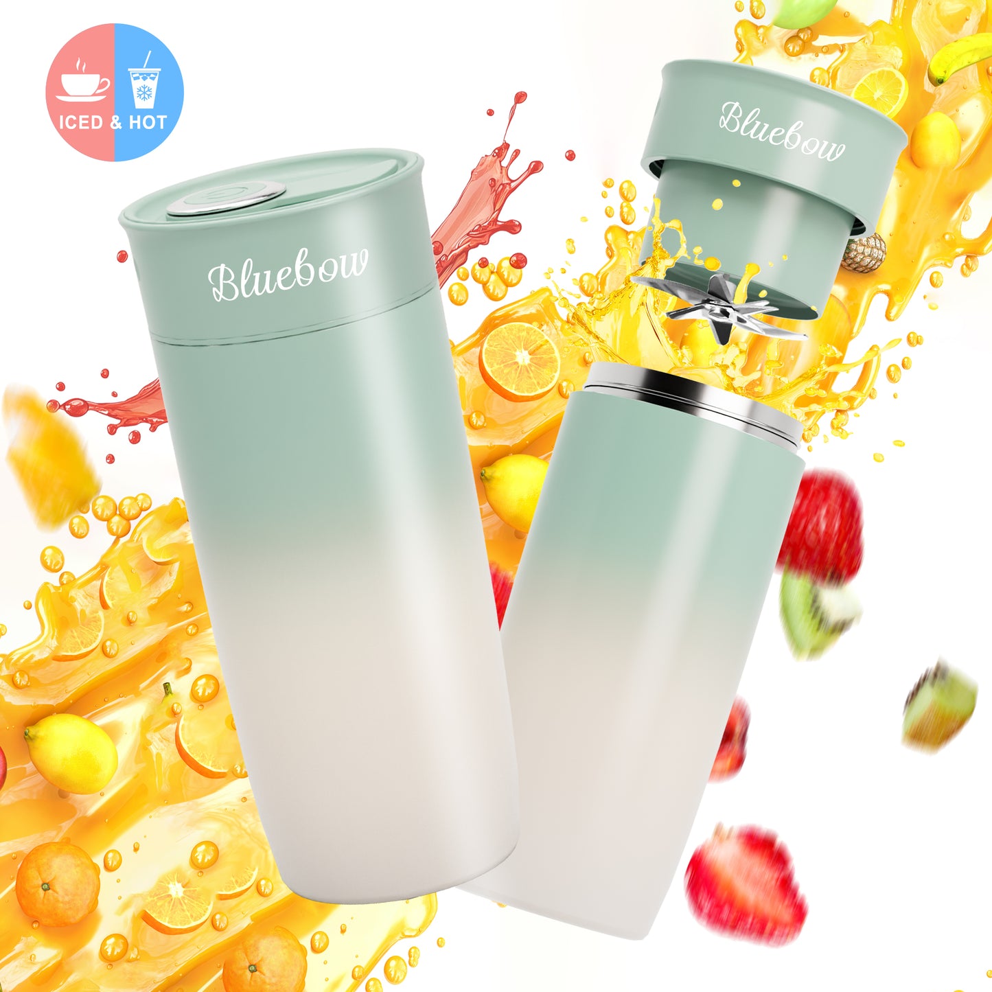 Bluebow Portable Blender for Shakes and Smoothies, Personal Size Blender with Insulated Cup, Cordless 17oz, USB-C Rechargeable, Travel