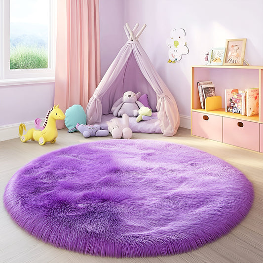 Pentantan 4ft x 4ft Round Shaggy Area Rugs for Bedroom, Fluffy Decorative Carpet for Living Room, Purple