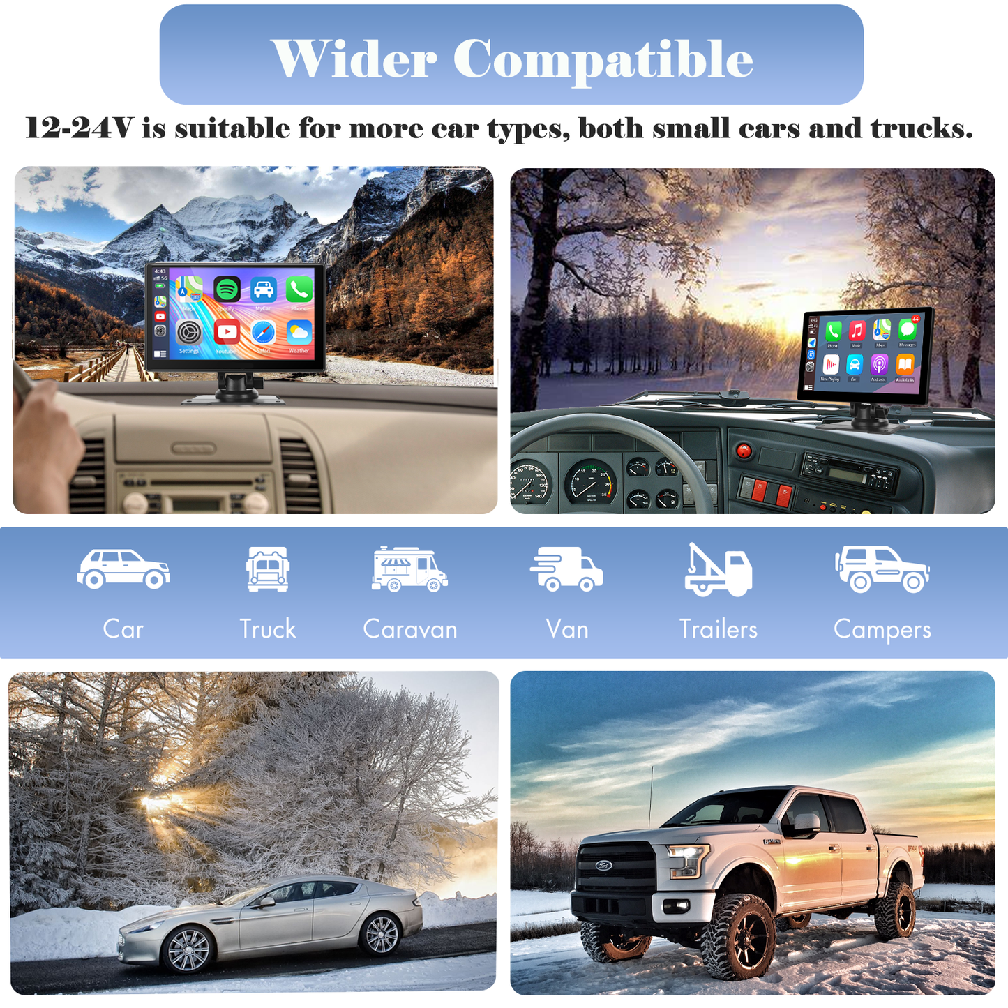 Portable Car Stereo with Wireless Apple CarPlay & Android Auto, 9" FHD Touchscreen, Backup Camera, Bluetooth, Voice Control, Siri/Google, Mirror Link, GPS, FM, AUX/USB/TF