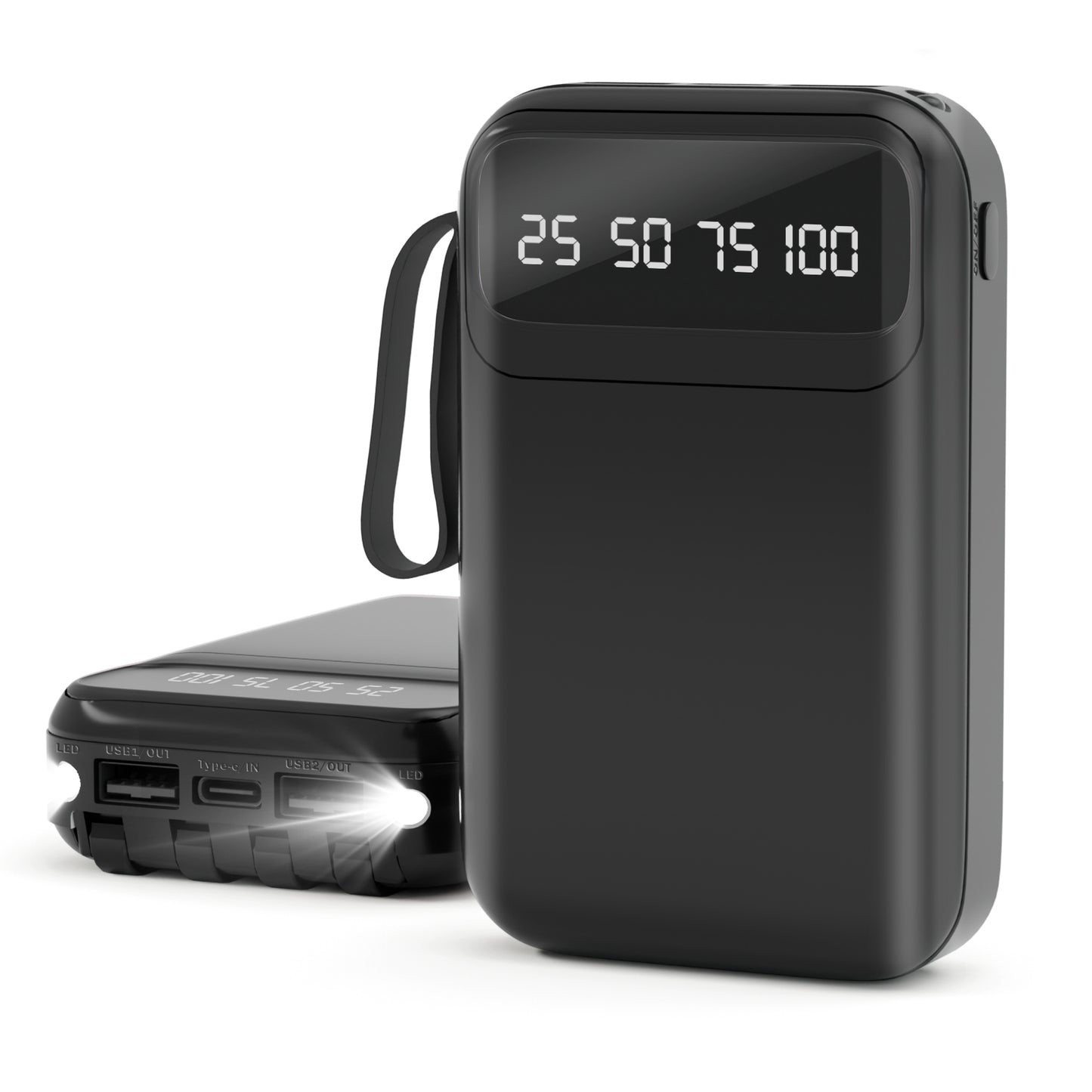 SANPTENT 10000mAh Power Bank Portable Charger with Cables, USB Battery Pack Compatible for iPhone & Android Cell Phones, Black