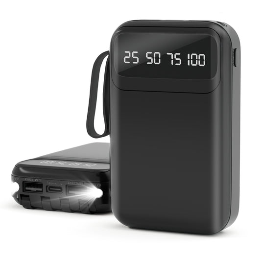 SANPTENT 10000mAh Power Bank Portable Charger with Cables, USB Battery Pack Compatible for iPhone & Android Cell Phones, Black