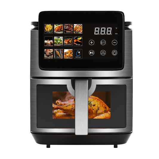 Bluebow 9QT Air Fryer with Large Touch Screen, 12-In-1 Multi-Functional, Visible Window, Oil-Free Cooking, Black