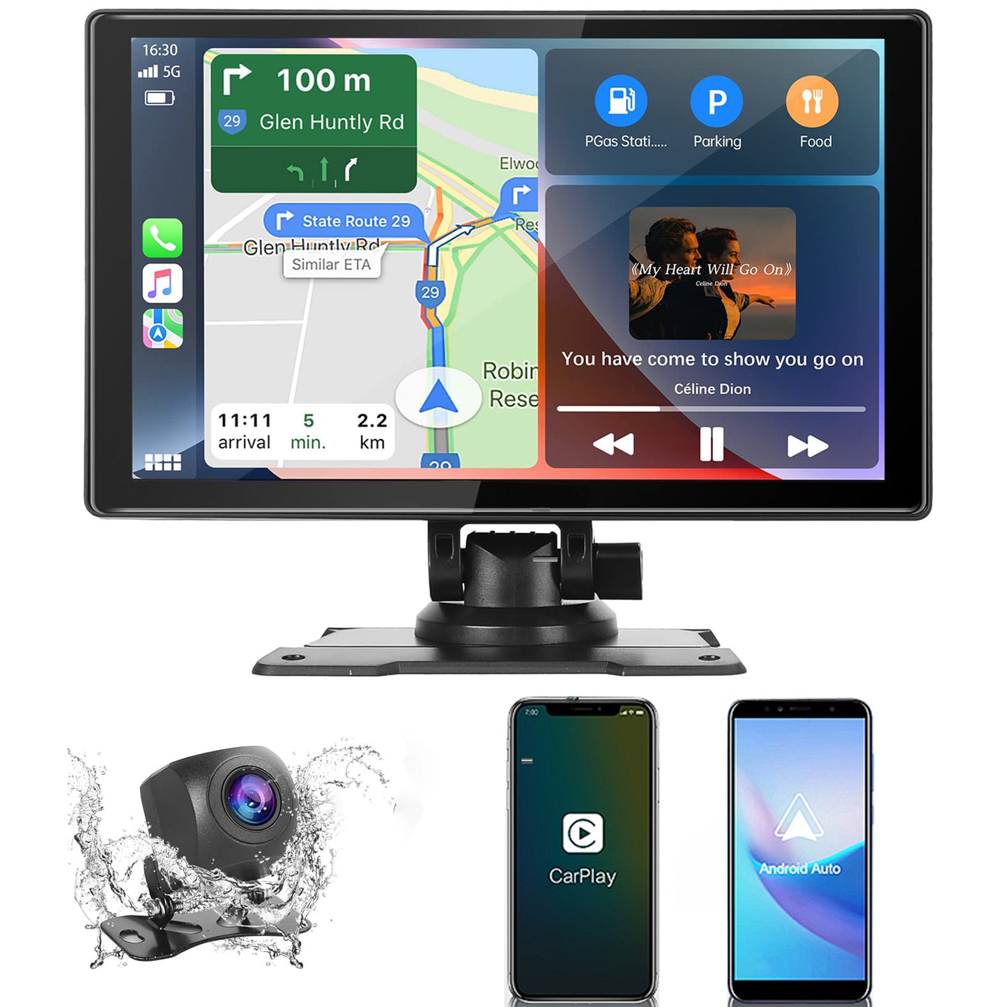 Lieucyst Portable 9" Car Stereo, Wireless Apple Carplay Dash Mount with Siri/Fm, Backup Camera