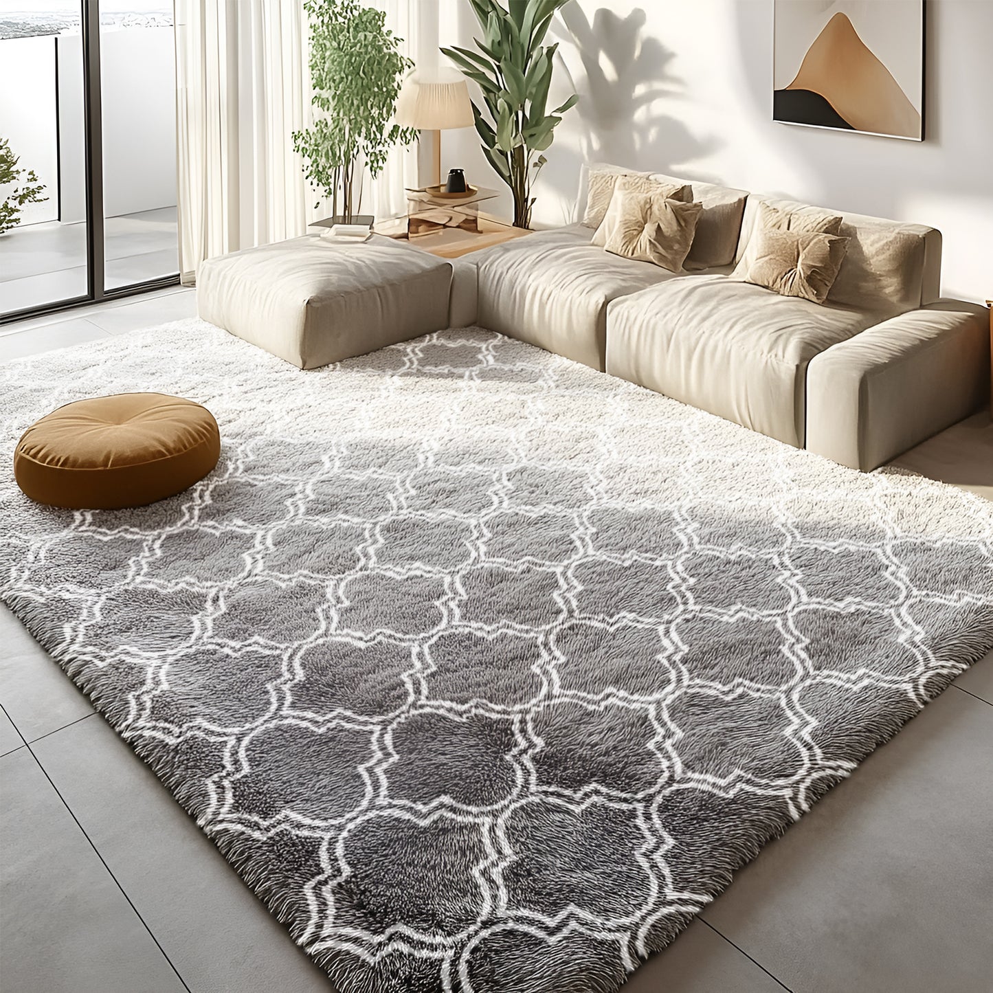 Pentantan Shag Area Rugs for Bedroom, Classic Checkered Fluffy Living Room Carpet, Black & White