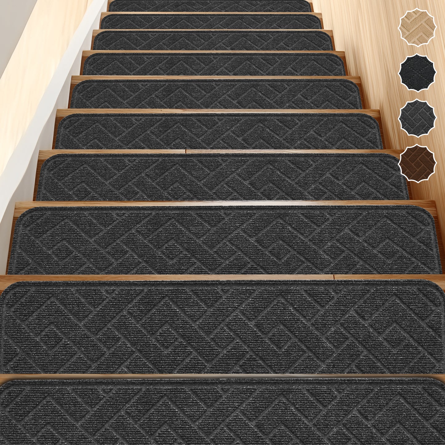Pentantan Stair Treads for Wooden Steps, 15 Pack 8"x30" Non-Slip Stair Treads, Indoor Machine Washable Stair Runners for Elders and Pets, Beige