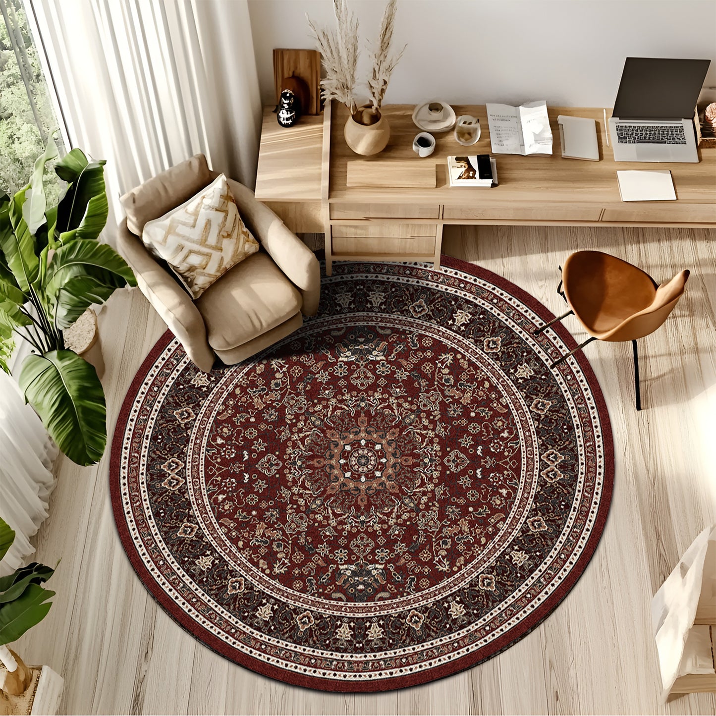 4ft x 4ft Area Rug for Living Room, Washable Rug with Anti-Slip Backing