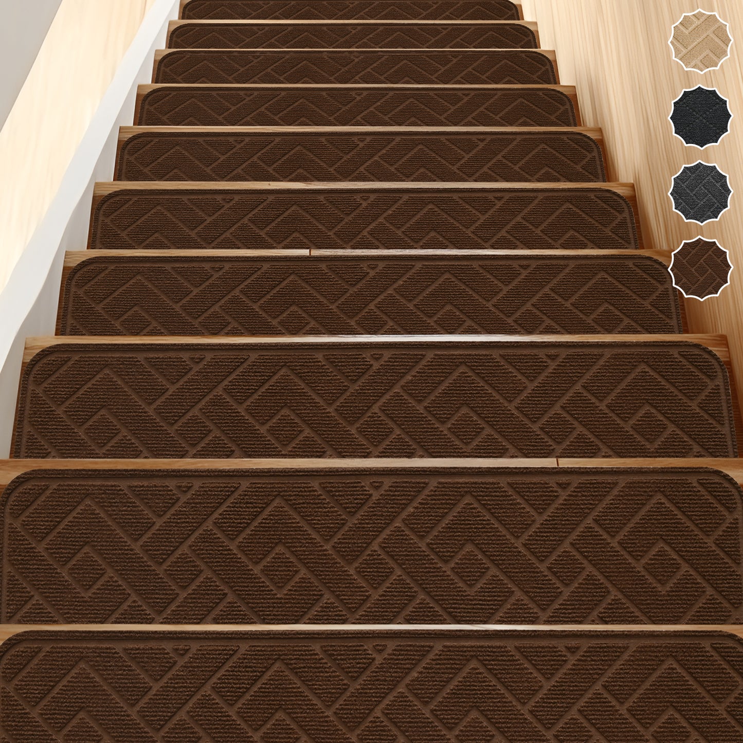 Pentantan Stair Treads for Wooden Steps, 15 Pack 8"x30" Non-Slip Stair Treads, Indoor Machine Washable Stair Runners for Elders and Pets, Beige