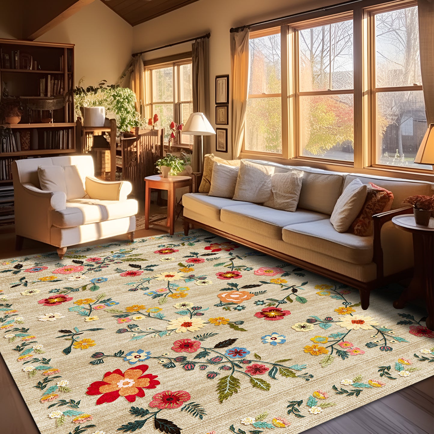 Pentantan 6'x9' Floral Area Rugs, Machine Washable Rug for Living Room- Soft Indoor Carpet, Low Pile for Bedroom, Dining Room, Playroom, Office