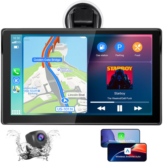 Lieucyst Portable Wireless Car Stereo, 7 inch Full HD Touchscreen, Apple CarPlay & Android Auto, New