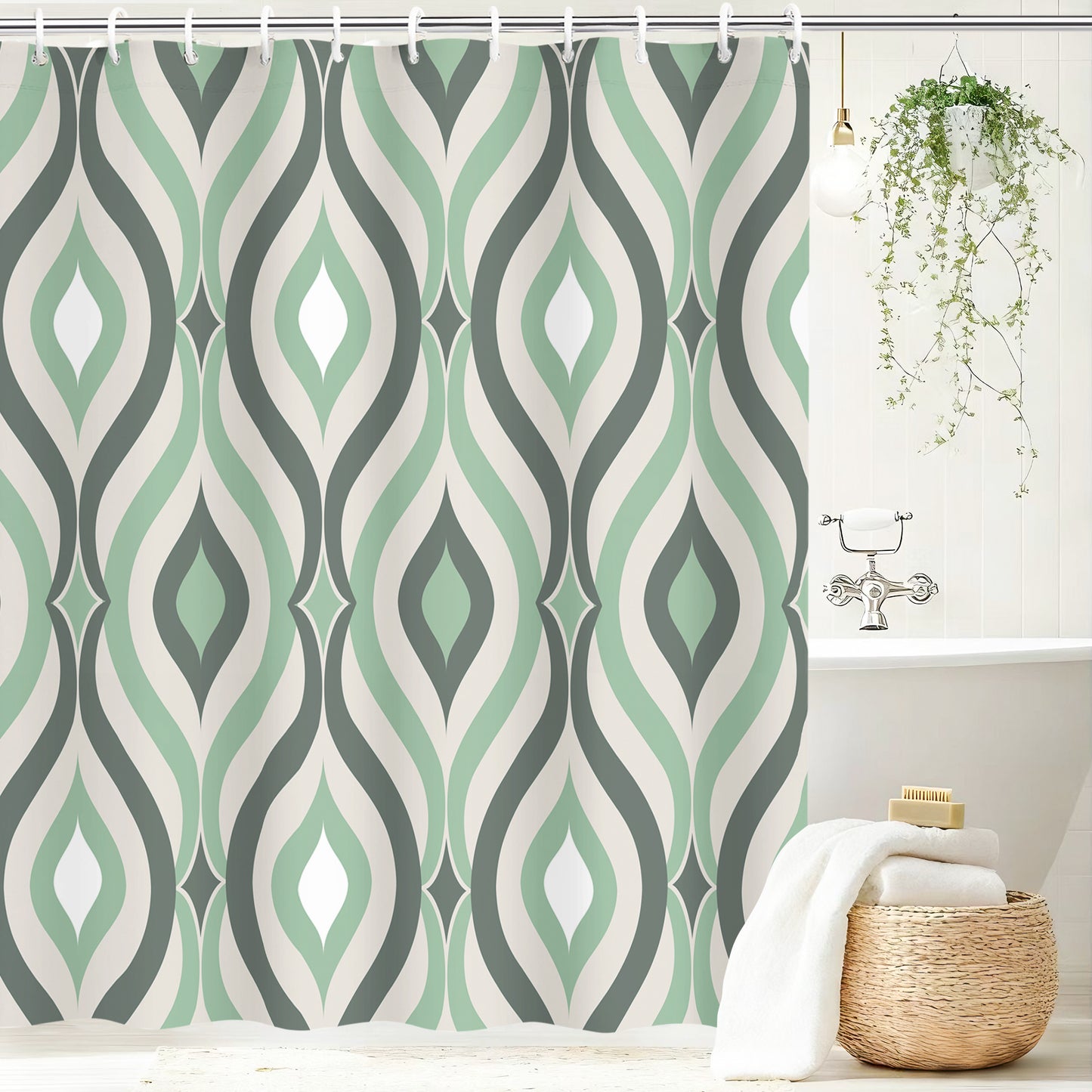 Vaparinckl Fabric Shower Curtain, Floral Watercolor Waterproof Liner Set with Hooks for Bathroom, 72"x72"