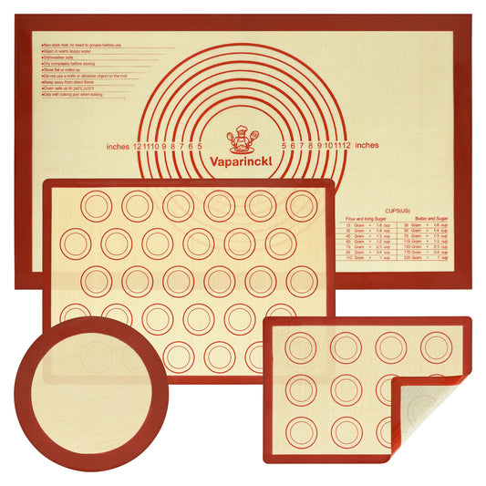 Vaparinckl Premium Silicone Baking Mat Set of 4, Pastry Dough 26"x16" Mat, Non-Stick Reusable Oven Sheet for Macaron, Cookie, Pizza, Fondant, Pan Liner