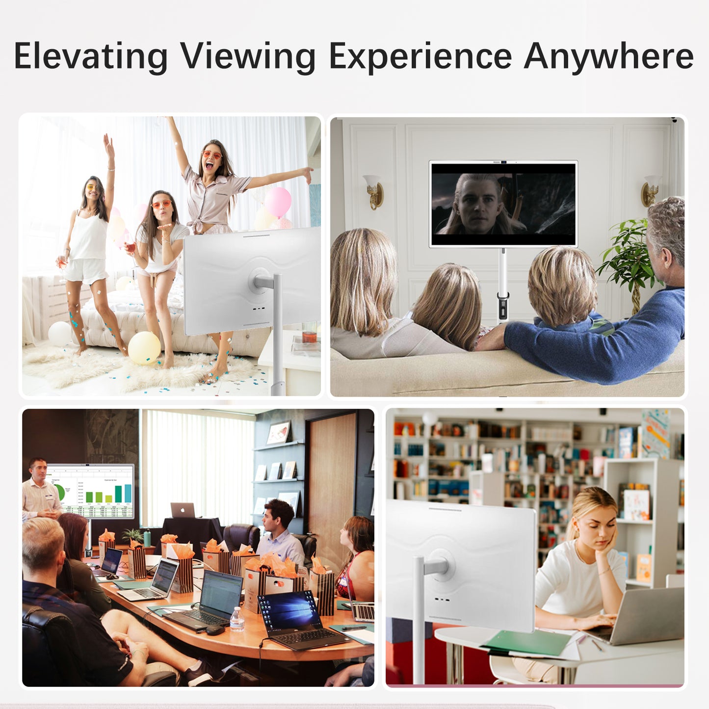 SANPTENT 32" Portable Touch Screen TV on Wheels, 8GB RAM 128GB Storage, 1080P Rolling Smart TV, Android OS 13, Full Swivel Rotation, Remote