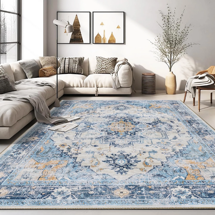 Pentantan Area Rugs for Living Room, Boho Washable Bedroom Rug, Non Slip Indoor Carpet, Blue